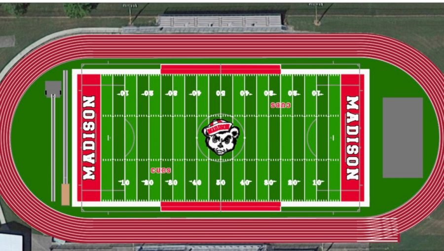 A projected mock up of the new track and field and football projects.