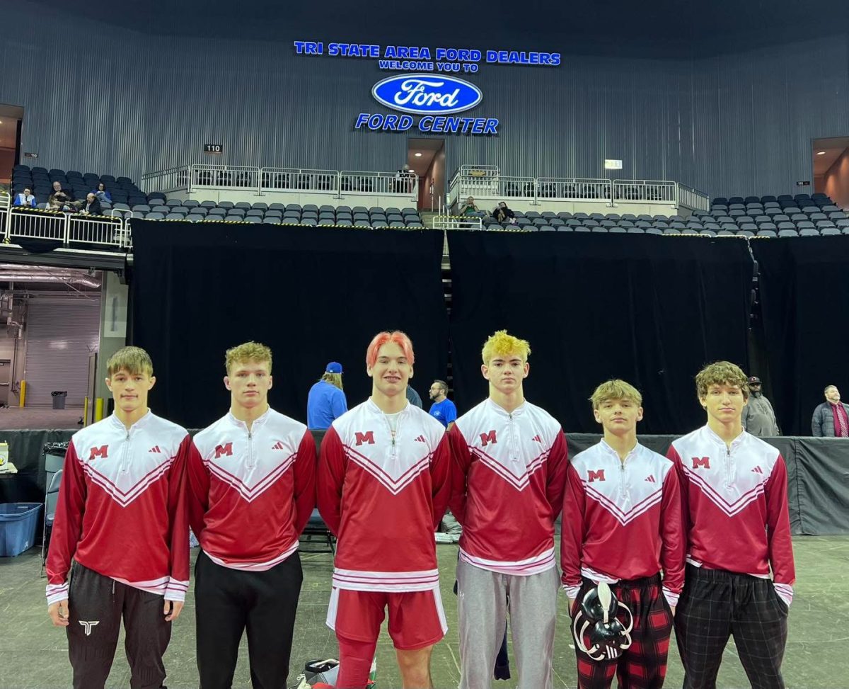 The members of the MCHS boys wrestling team who advanced to the state finals.
From left: Eli Stewart, Garrett Deuser, Ayden Waggoner, Brendan Bentz, Kieran Lock, and Ethan Pittman