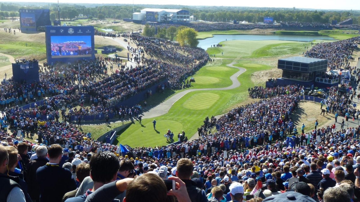 View from the Grand Stand at the Ryder Cup 2018 at Le Golf National in France.

“Photo courtesy of Cutkiller2018/CC BY-SA 4.0 via Wikimedia Commons.”